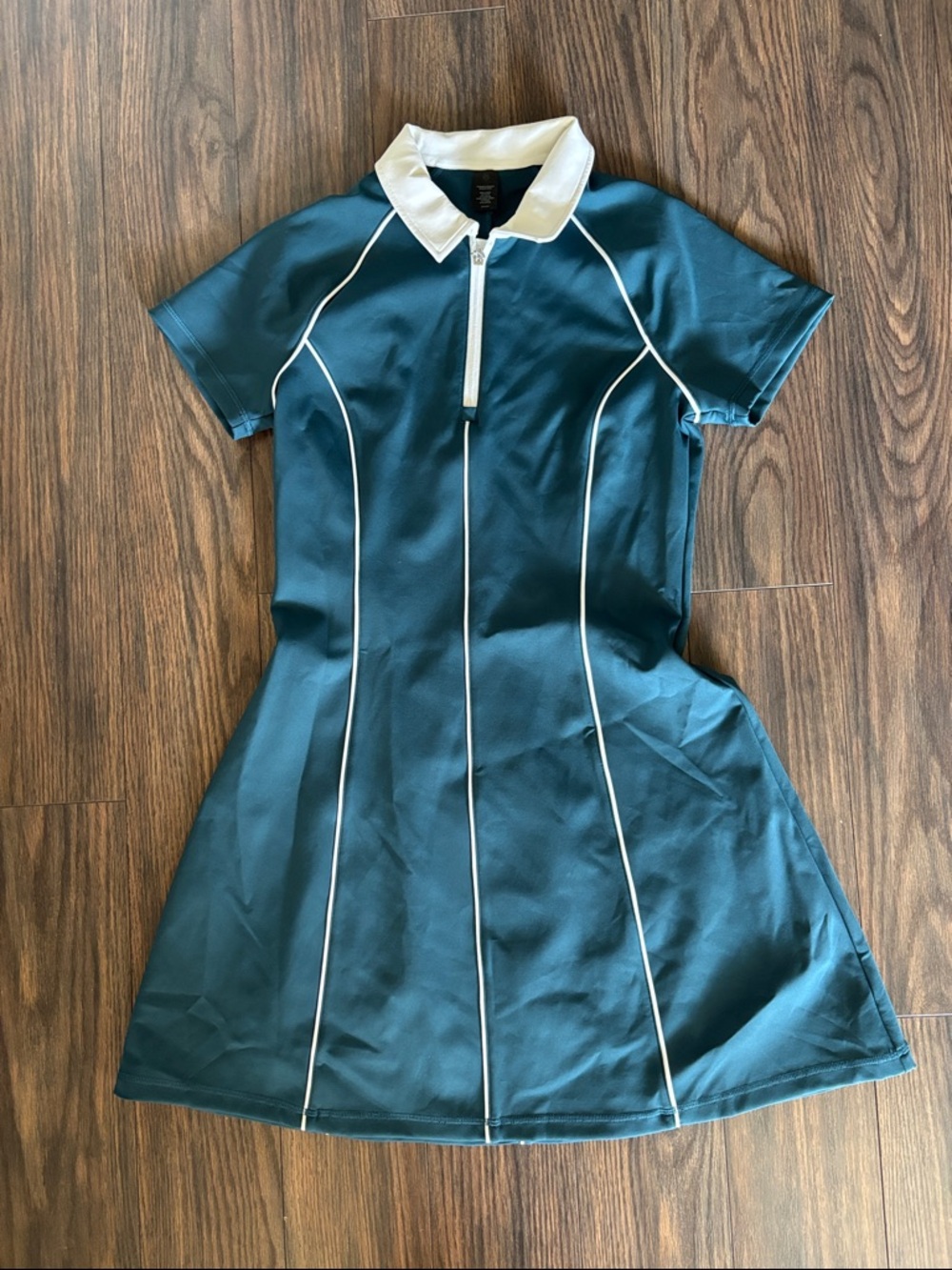Greyson Teal Short-Sleeve Polo Dress with White Collar